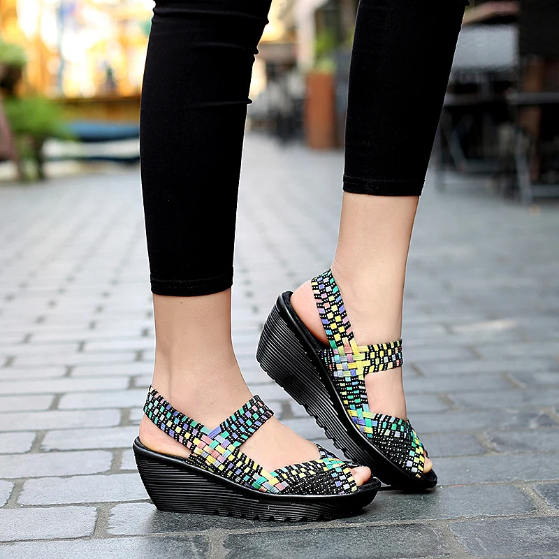 Summer Sandals Women Woven Shoes Breathable Flat Platform Shoes Woman Sneakers 5CM Heel Casual Sandals Handmade Zapatos Mujer