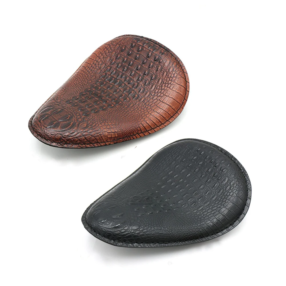 Motorcycle Retro Brown/Black Crocodile Leather Solo Seat+3