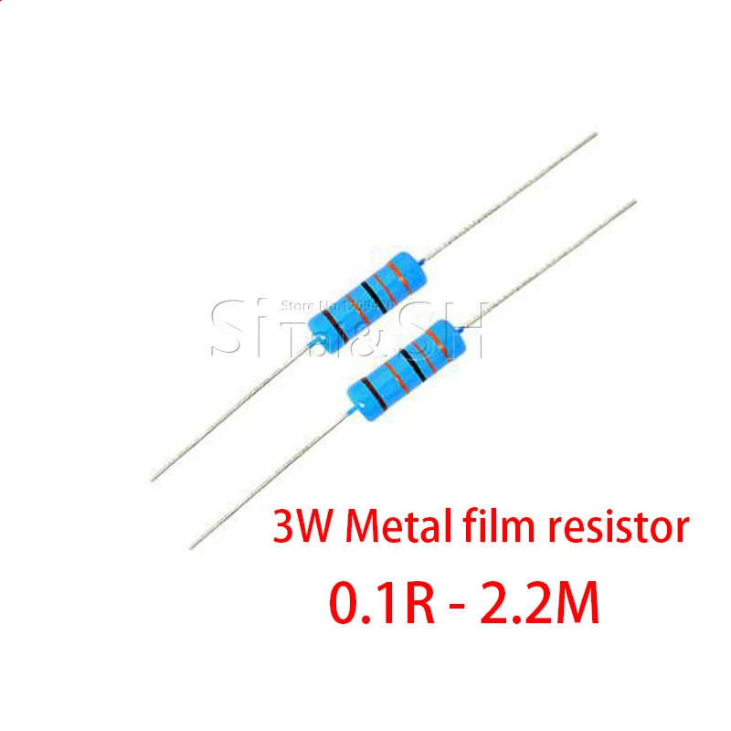 20pcs 3W Metal Film Resistor 3W 1%  0.1R - 2.2M 2.2 10 100 120 150 220 270 330 390 470 1K 2.2K 4.7K 10K 15K 100K 470K 1M ohm