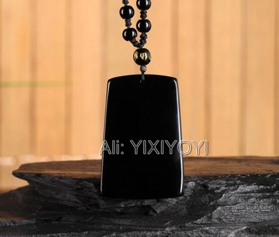 ธรรมชาติที่สวยงามสีดำObsidianแกะสลักAmulet Turtle Crane Luckyจี้ + ฟรีลูกปัดสร้อยคอผู้หญิงแฟชั่นผู้ชายเครื่องประดับ