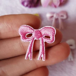 Self-adhesive 5pcs Cartoon Mini Red Pink Embroidery Bow Patches for Kids Clothing Shoes T-shirt Dress Iron on Clothes Appliques