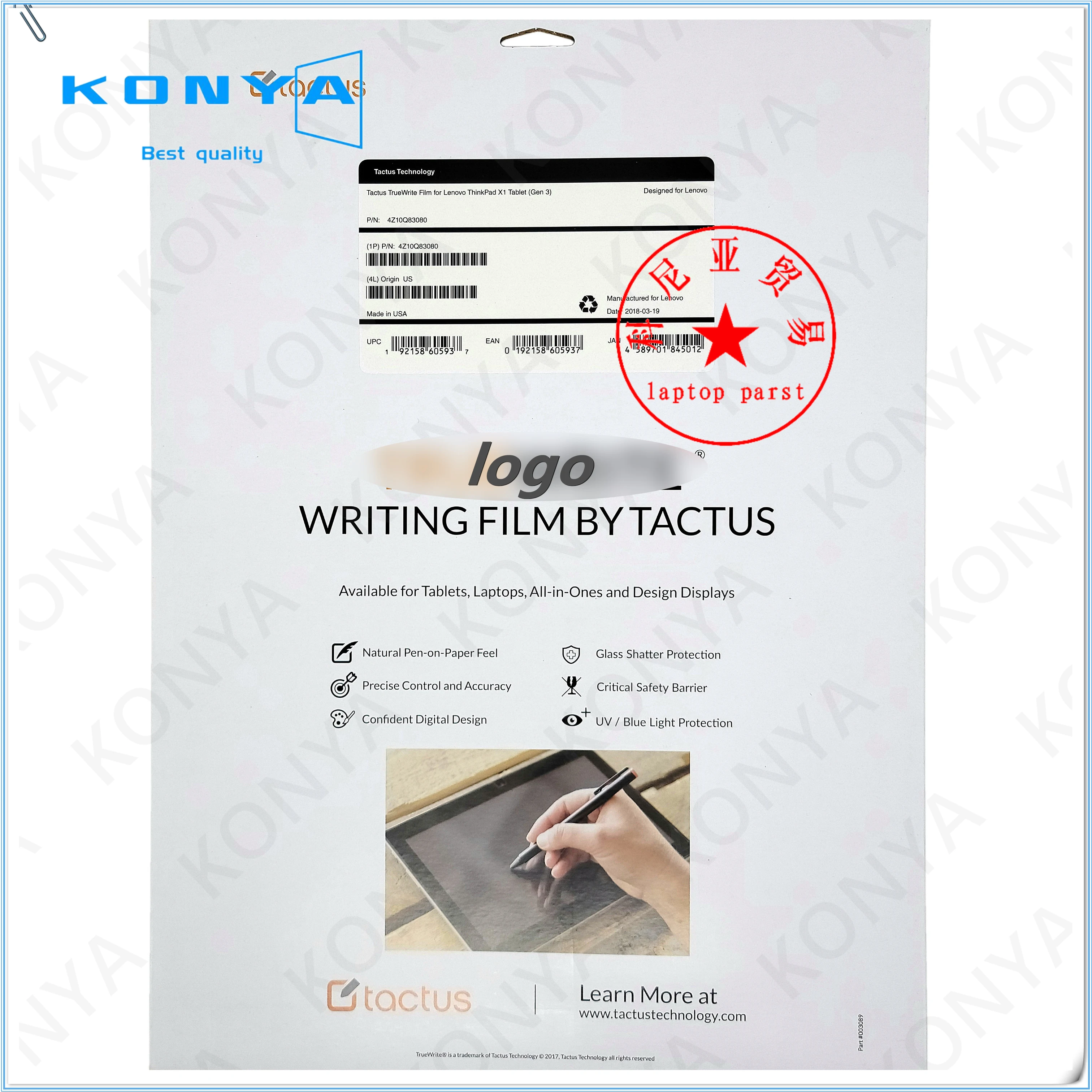 Neue Original Tactus TrueWrite Film für lenovo Thinkpad X1 Tablet(Gen 3)2018 Schutzhülle film 4Z10Q83080