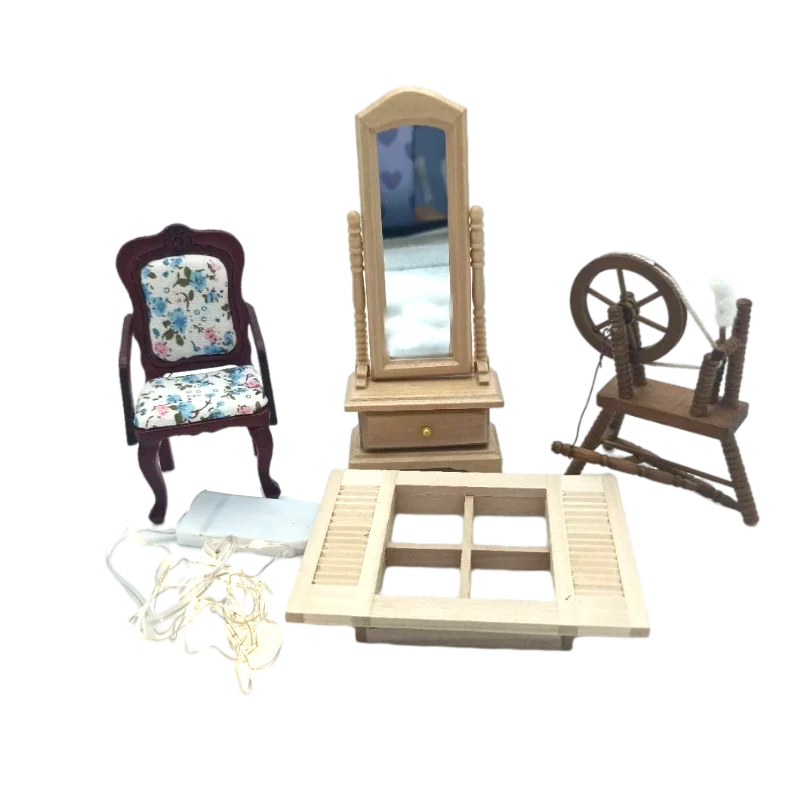 1/12 Doll House Mini Living Room Furniture Accessories Chair  Wood Windows Full-length mirror For BJD Doll Blythe