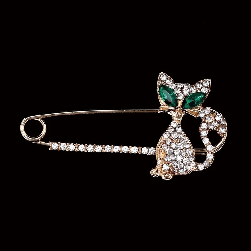 Fashion Brooches for Women Animal Cat Brooch Green Eye Crystal Cat Brooches Pin Jewelry Rhinestone Bride Wedding Gift Luxury