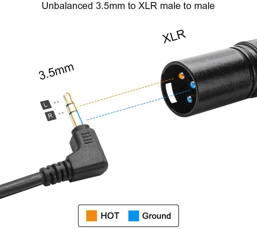 3.5Mm Sang XLR, Góc 3.5Mm (1/8 Inch) TRS Stereo Đực XLR Nam Cáp Tương Thích Với Điện Thoại, Máy Tính Bảng Laptop Và Nhiều Hơn Nữa. Đen