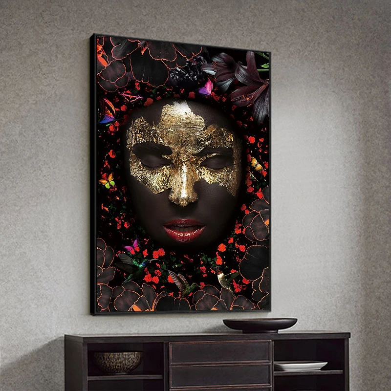 African Woman Portrait Oil Painting Beauty Makeup Modern Abstract Canvas Painting on The Wall Art Print for Living Room Decor