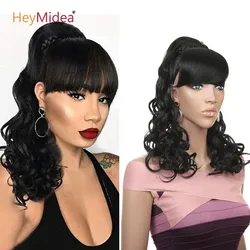 HeyMidea-Queue de cheval synthétique bouclée avec frange, extension de cheveux à clipser, proximité afro, wstring, afro-américaine