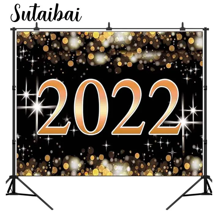 Happy New Year 2022 Photography Backdrops Gold Glitter Bokeh Photo Background Cheers To The New Year Eve Party Decoration