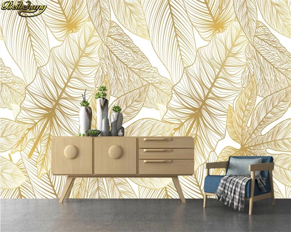 beibehang Custom wallpaper mural golden banana leaf leaves rainforest plant living room wall papers home decor papel de parede