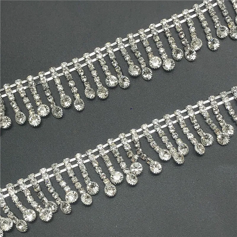 

10Yards Bridal Rhinestone Trim Tassel Fringe Applique Crystal Diamante Trimming Sew on Wedding Dress