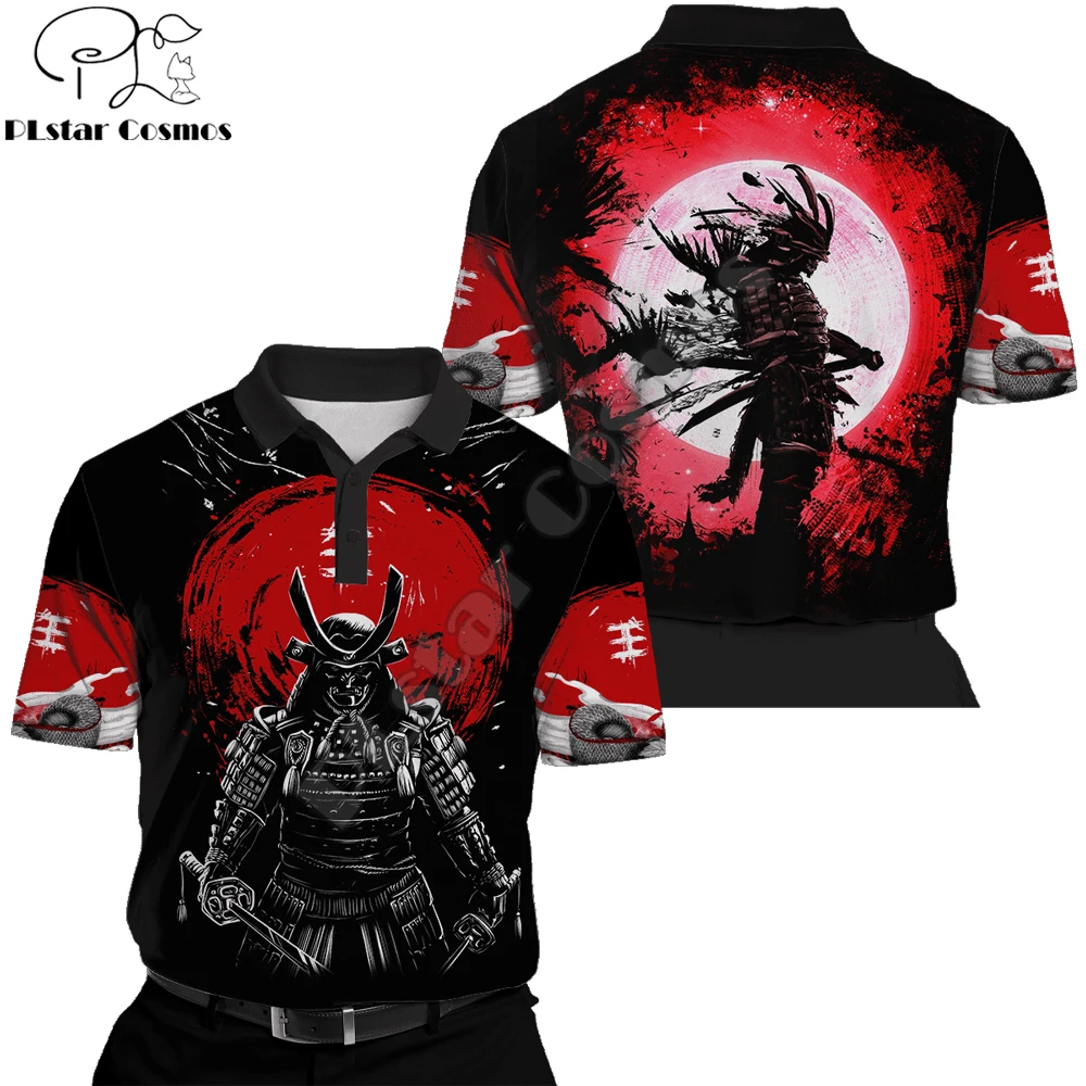 Oni Mask Samurai Tattoo 3D All Over Printed Mens Polo Shirt Summer Short Sleeve turn down collar t-shirt Casual Men tops POL-12