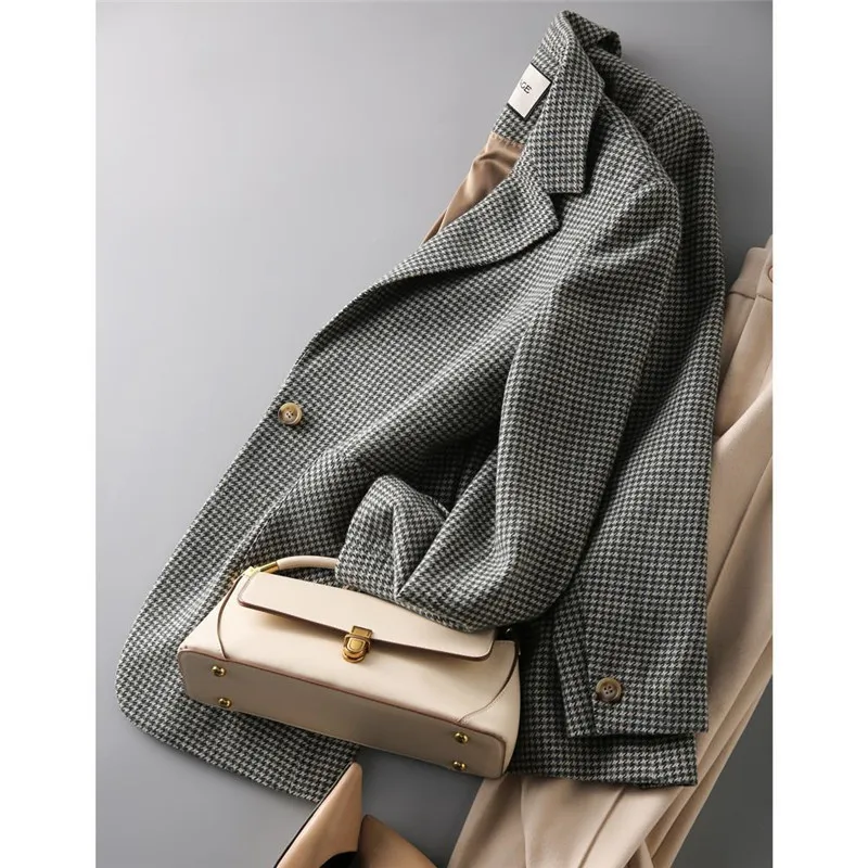 2025Spring Autumn Jacket Women's New Suit Coat Design Sense Suit British Style Is Thin Houndstooth One-Button Outwear Female Top