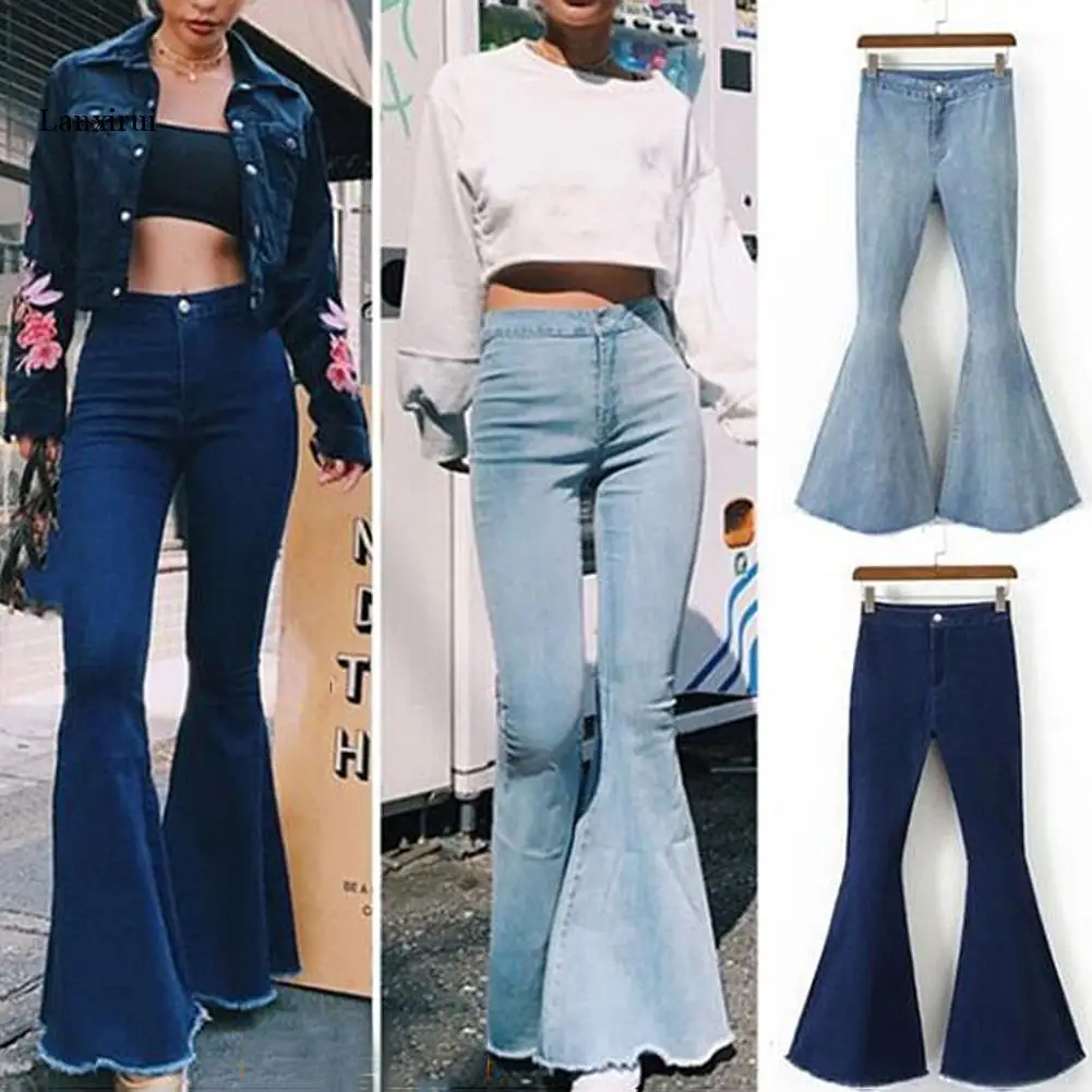 

Fashion Women Solid Color Sexy High Waist Slim Bell-bottoms Denim Pants Trousers for Women Jeans