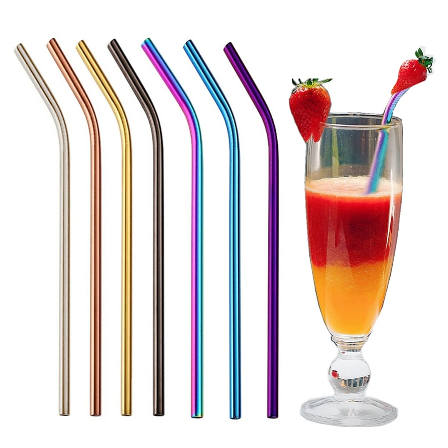 

50PCS 265mm Reusable Drinking Straws Metal Stainless Steel Bent Straws For Drink