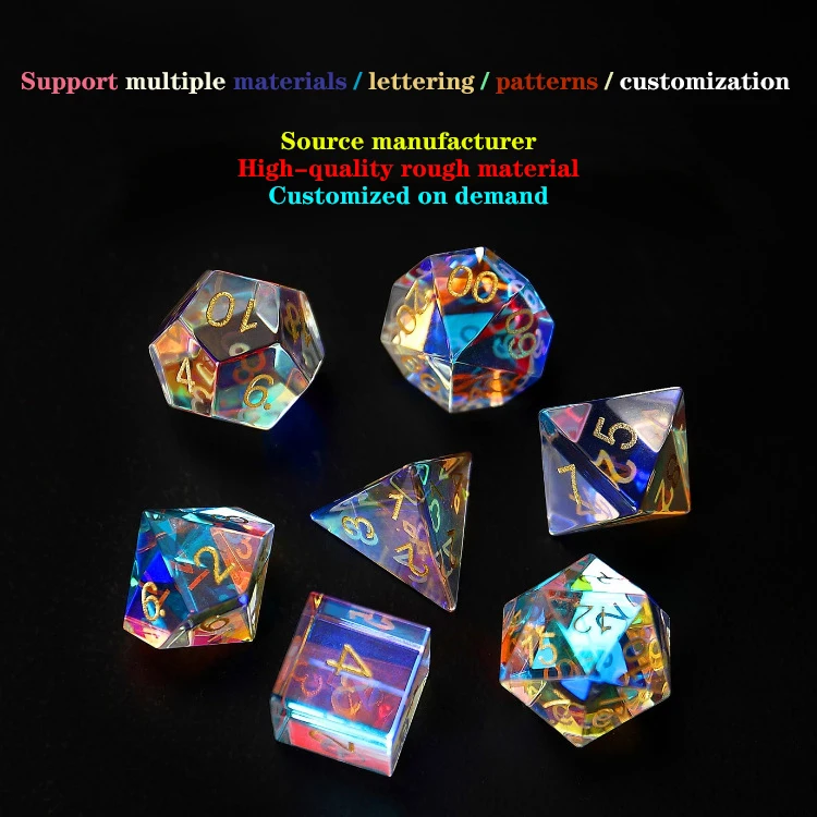 7PCS 15-25mm Symphony Crystal Gems Glass Prism Polyhedron Crystal Dice Toys Gifts Decoration Prism Glass Children Gifts Prism