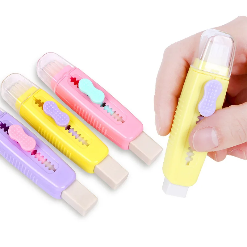 Creative Push Pull Eraser With soft Brush Pencil Rubber For Kids Drawing Writing Wiping Stationery School Supplies