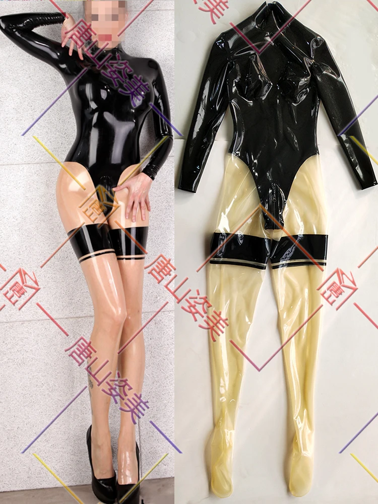 

Transparent & Black Latex Catsuit Rubber Gummi bodysuit customized costume sexy 0.4mm clothing