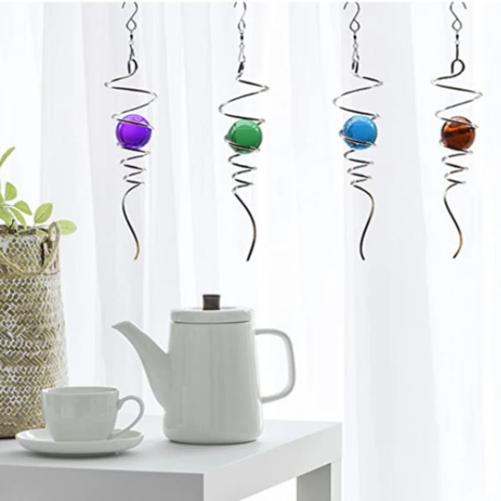 

Stainless Steel Crystal Wind Chimes Spiral Glass Ball with Rotating Hook for Indoor Outdoor Decoration
