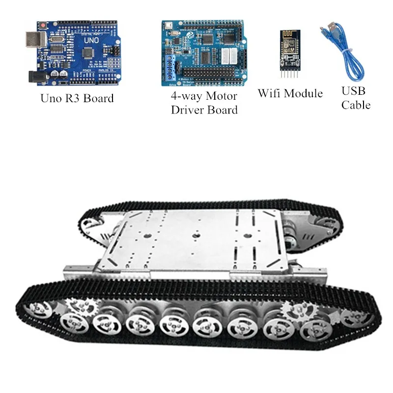 Wifi Control Metal Tank Chassis Handle Control 4-motor Robot Crawler Track Chain Car Vehicle Mobile Platform Heavy Load T800