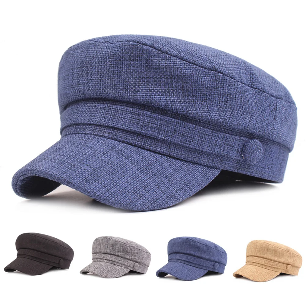 Men Linen Cotton Navy Cap Golf Driving Beret Cabbie Hat Newsboy Flat Ivy Caps HATCS0435