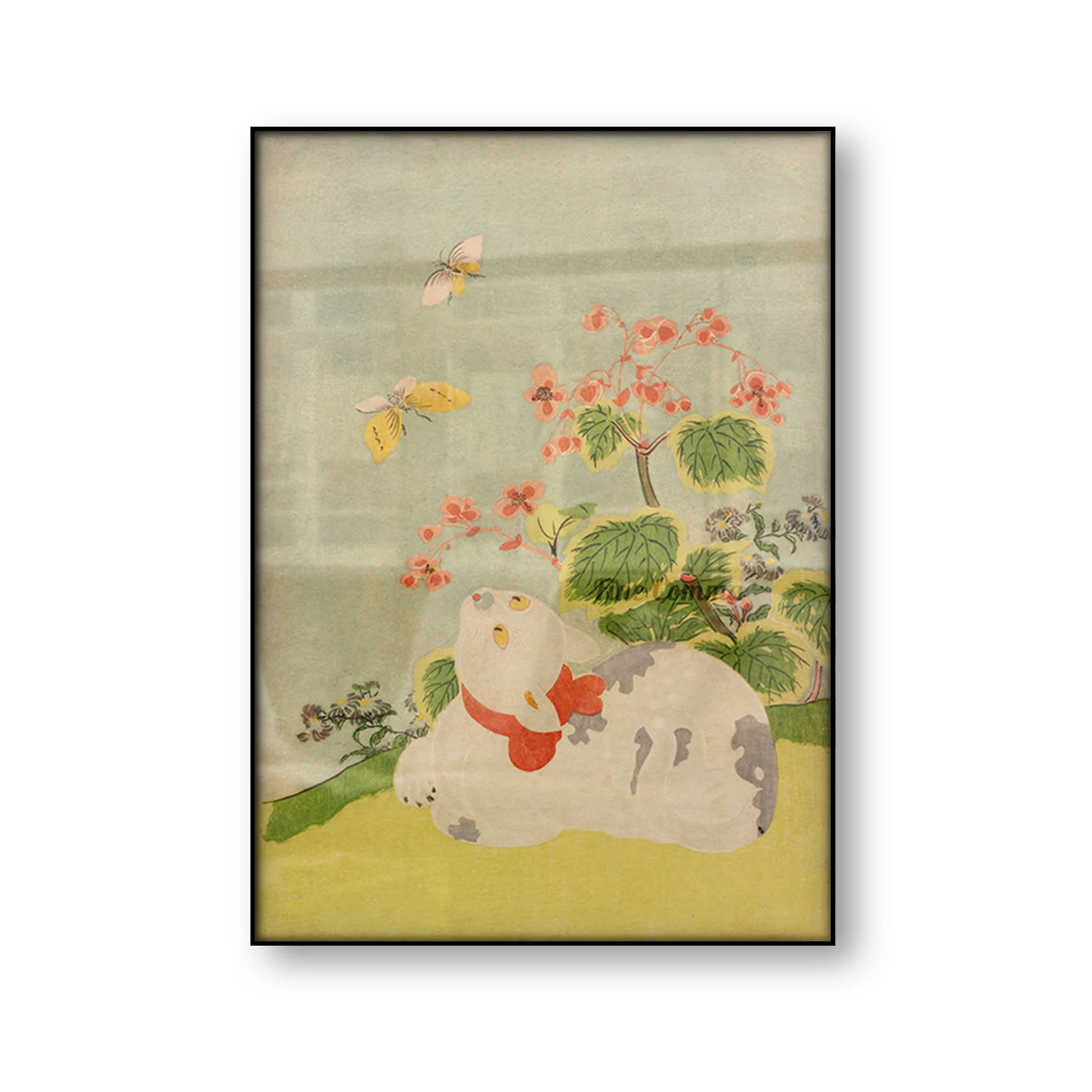 Cat Butterfly and Begonias Suzuki Harunobu Vintage Japanese Art Poster Asian Animal Wall Art Woodblock Canvas Print Home Decor