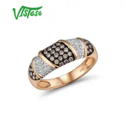 VISTOSO Pure 14K 585 Rose Gold Starry Diamond Brown Diamond Delicate Ring For Women Anniversary Engagement Trendy Fine Jewelry