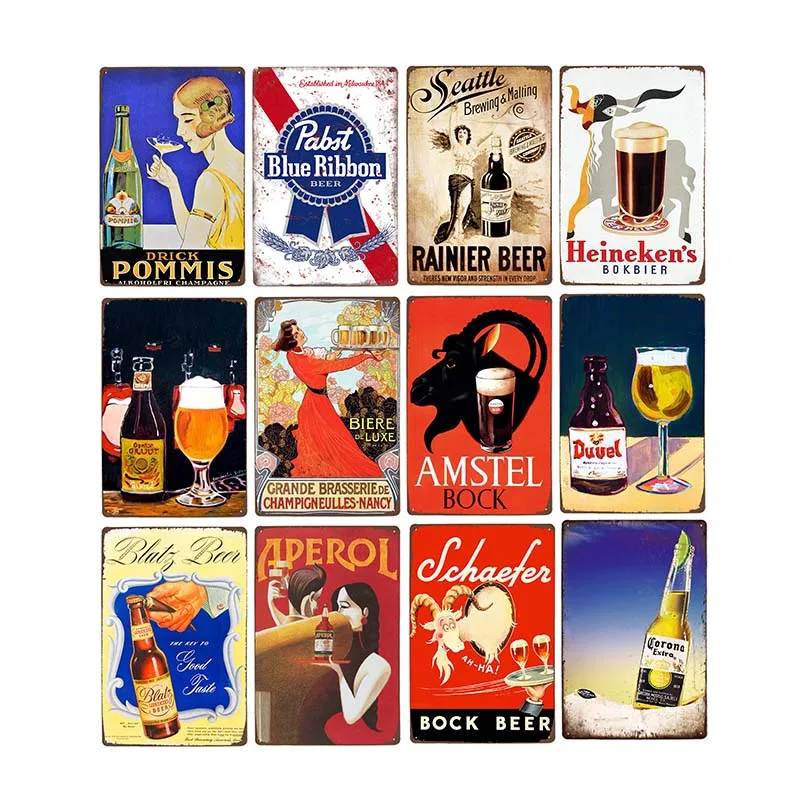 Vintage Beer Metal Plates Tin Signs Plaque Bar Pub Club Man Cave  Retro Posters Wall Decorative Home Decor 20x30cm