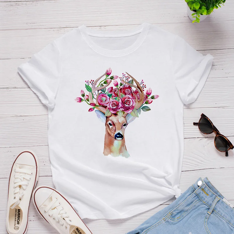 T-Shirt da donna Graphic Cartoon giraffa T-Shirt da donna T-Shirt con stampa estiva top Lady Clothes Womens Casual Tees maglietta femminile