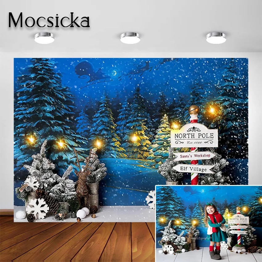 Mocsicka Christmas Photography Background North Pole Santa Claus Backdrop for Baby Newborn Photoshoot Photo studio