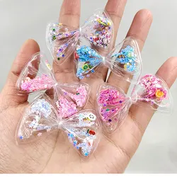 30pcs/lot Transparent Bowknot with shiny star Flowing Patches Appliques for Children DIY Hair Clip Accessories