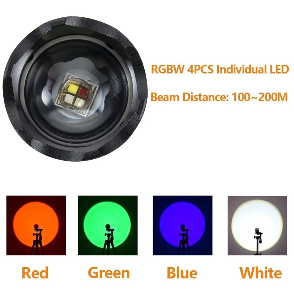 Alonefire X33 4 In 1 WRGB Senter Multiwarna 300 Lumen Dapat Dizoom Satu Mode Putih Merah Hijau Biru Senter Berburu Cahaya