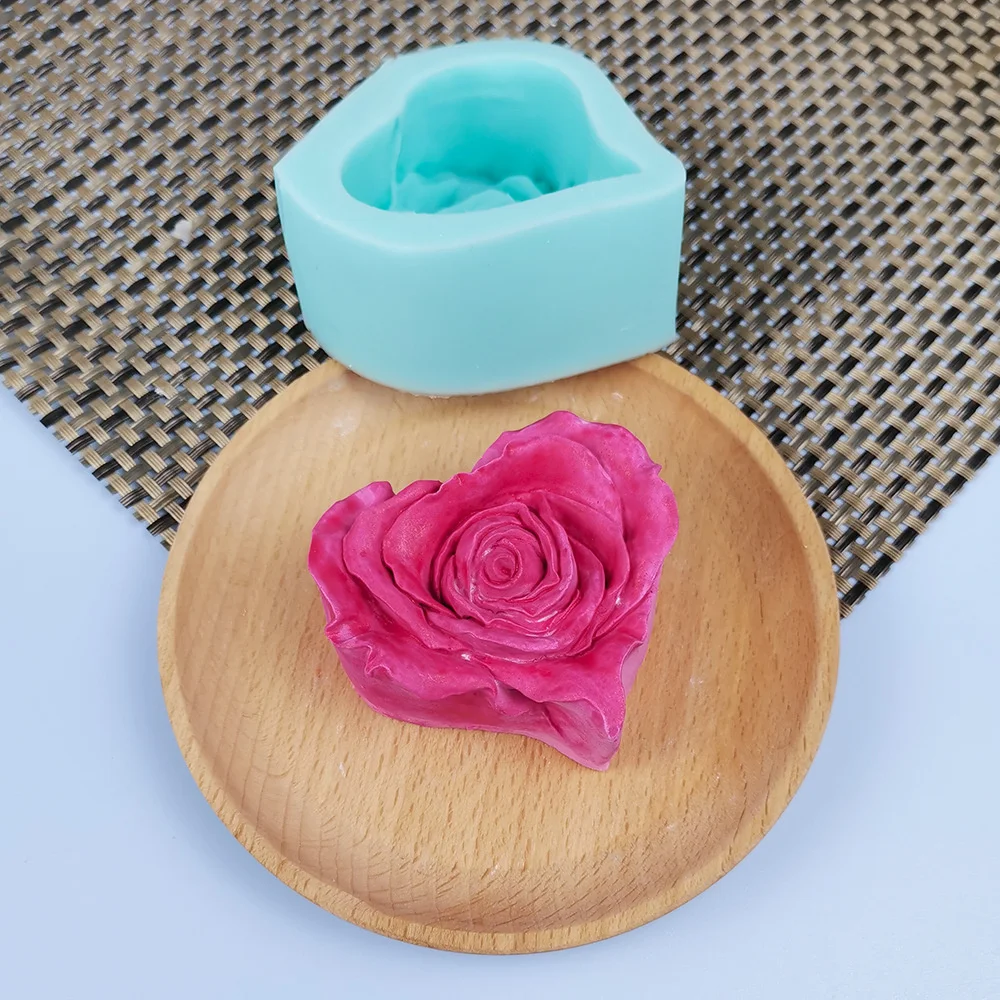 3D Rose Candle Molds Heart Shape Rose Flower Silicone Molds for Making DIY Homemade Beeswax Candles Silicone Candle Making Mold