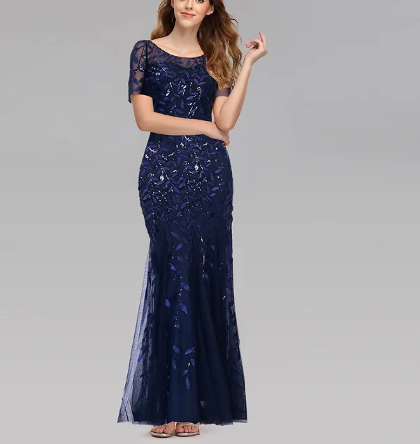 Spring Summer new 2024 banquet host slim-fit mesh sequin evening dress fishtail dress woman