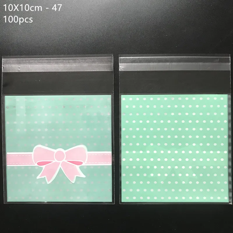 100pcs/lot 10*10cm Bow lace Candy Cookie Biscuits Packaging Bags Self Adhesive Plastic Bags Wedding Birthday Gift Bag