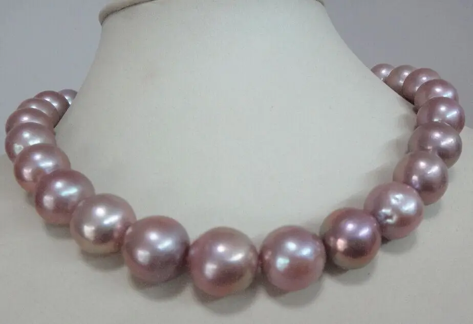 gorgeous 13-14mm south sea lavender round pearl necklace 18