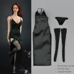 ZY5025 1/6 Scale Female Sexy Evening Dress Slit Skirt Stocking Panties Set Model Fit 12'' Soldier Action Figure Body Dolls