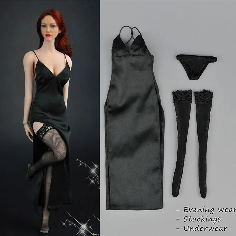 ZY5025 1/6 Scale Female Sexy Evening Dress Slit Skirt Stocking Panties Set Model Fit 12'' Soldier Action Figure Body Dolls