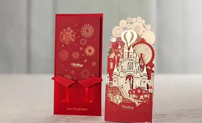 Unique 3D Laser Castle Wedding Invitations Cards laser cut 2016 Cheap Personalized wedding Invitation Card Designs