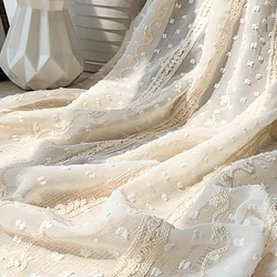 White Beige Stripes Embroidery Jacquard Dot Chiffon Tulle Fabric for the Dress Shirt 50cmx150cm