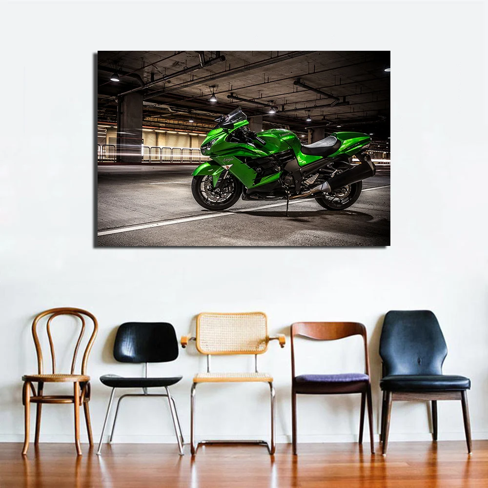 Lime Green Kawasaki Ninja Motorbike Poster Canvas Print Painting Wall Pictures For Living Room Decor