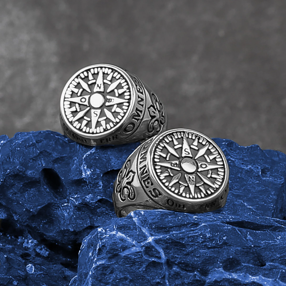 Vintage Men's Titanium Steel Ring Nordic Viking Letter Compass Boutique Casting  Wholesale Gift