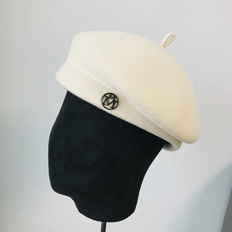 Classic Ladies Beret Hat Fancy Wool Felt Hat Warmer Winter Hat Cap White Black Women Fedora Hat Fascinator Pillbox Hat Formal