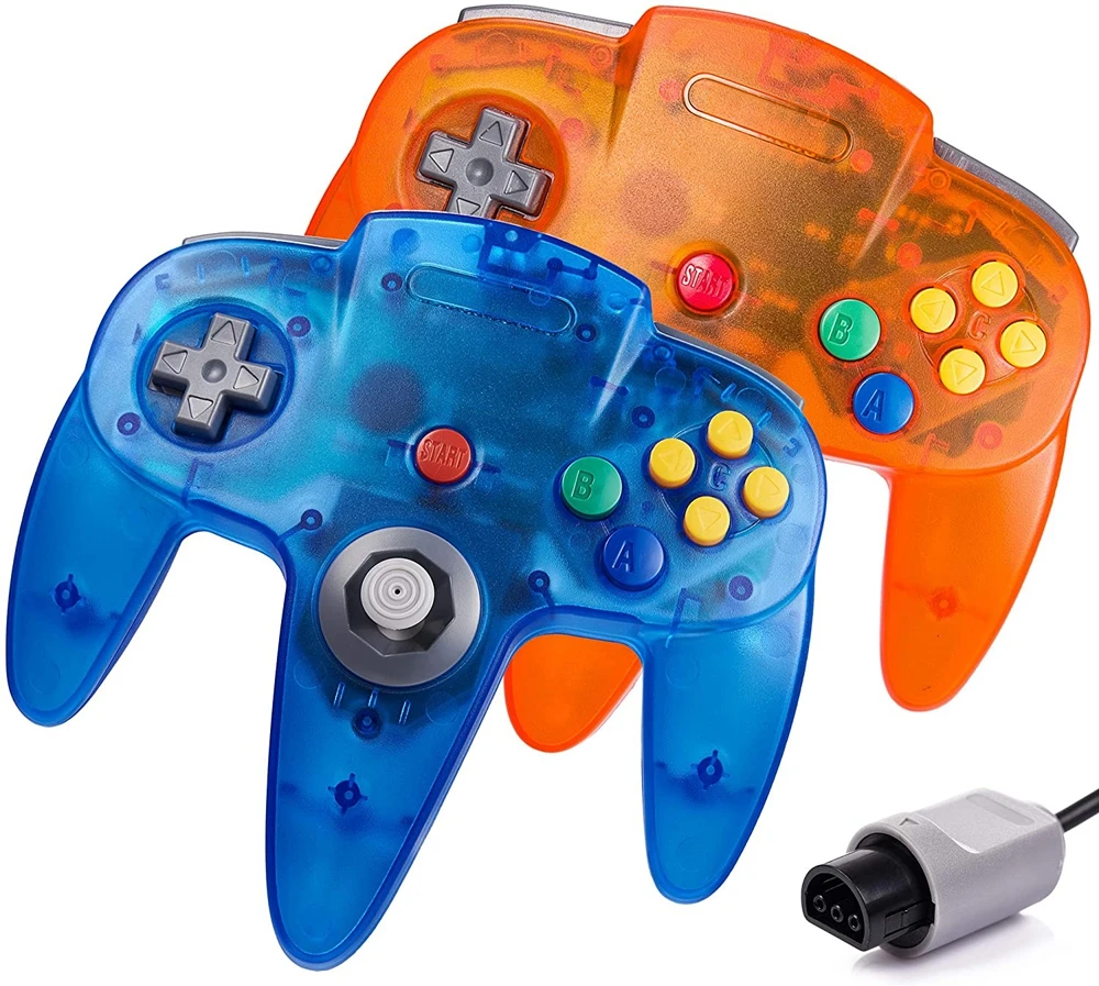 2 Pack N64 Remote Controller Classic Wired N64 Game pad Joystick for Ultra 64 Video Game Console (Sunset Orange+Ocean Blue)