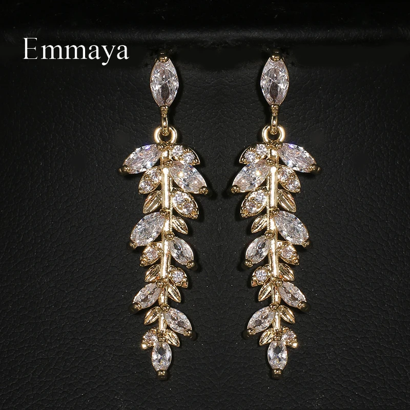 Emmaya Fashion Statement Vivid Leaves Shape Earring For Women&Girls Charming Cubic Zircon Jewelry Banquet Noble Decoration