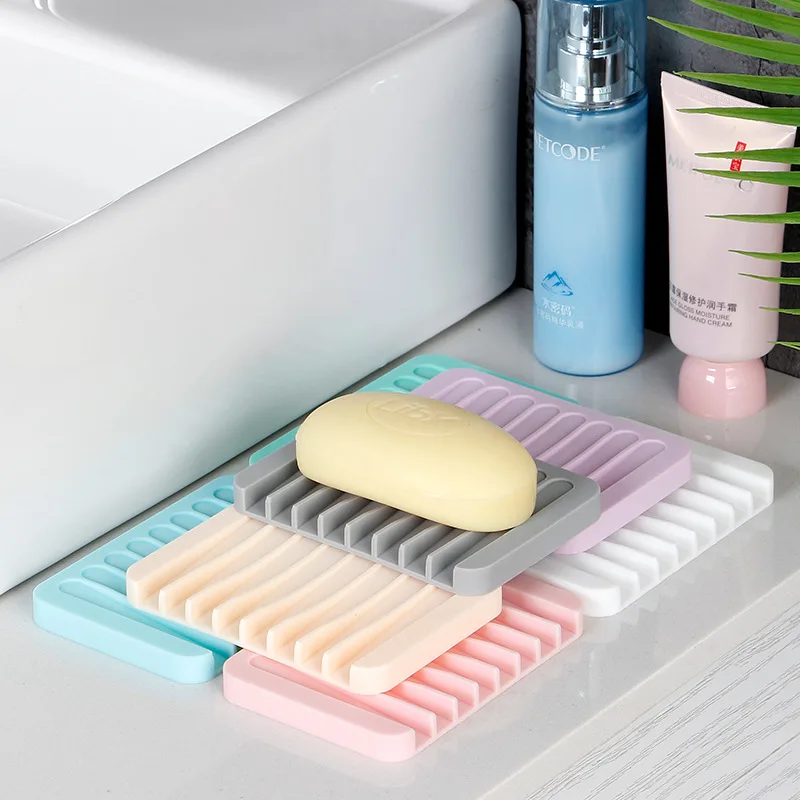 2021 Reusable Drain Soap Dish Eco-friendly Soft Silicone Bathroom Plate Holder Tray Storage Case soap Rack