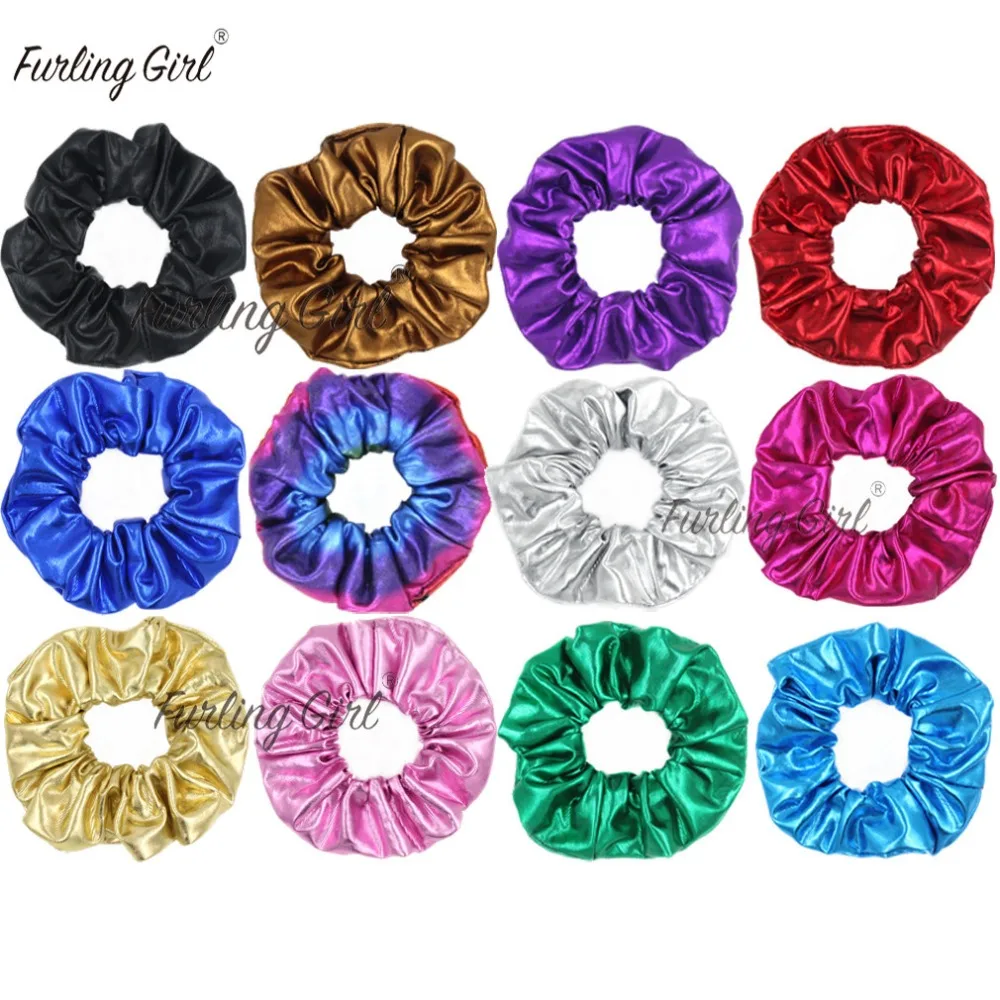 Furling Girl 1 PC Faux Leather błyszczące włosy Scrunchies gumki do włosów kucyk Holder dla kobiet akcesoria do włosów elastyczne gumki do włosów