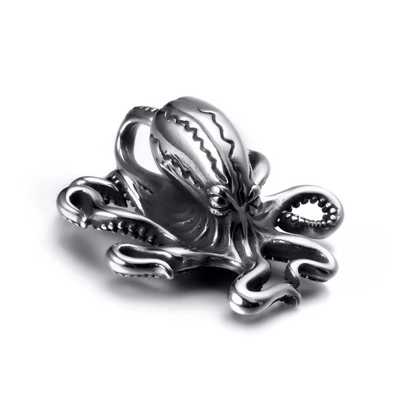 Elfasio Men's Octopus Sea Beast Solid Stainless Steel Pendant Necklace Chain Vintage jewelry