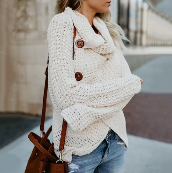 2020 winter clothes women hot  pull femme long-sleeved irregular fashion cardigan women turtleneck  button sweater female top