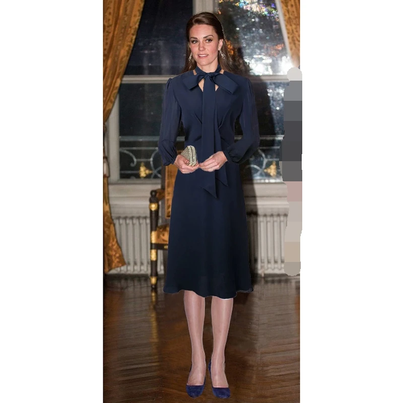 

Princess Kate Middleton Dress 2021 High Quality Runway Woman Dress V-Neck Long Sleeve Sashes Elegant Dresses Vestido NP0783C