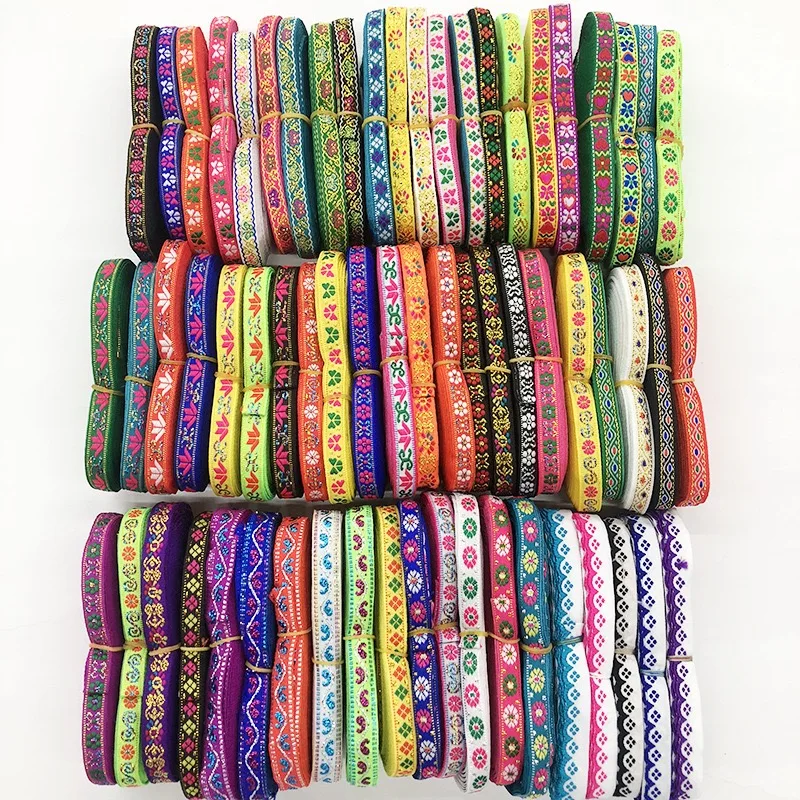 7M/Roll 1CM Vintage Ethnic Embroidery Lace Ribbon Boho Lace Trim DIY Clothes Bag Accessories Embroidered Fabric